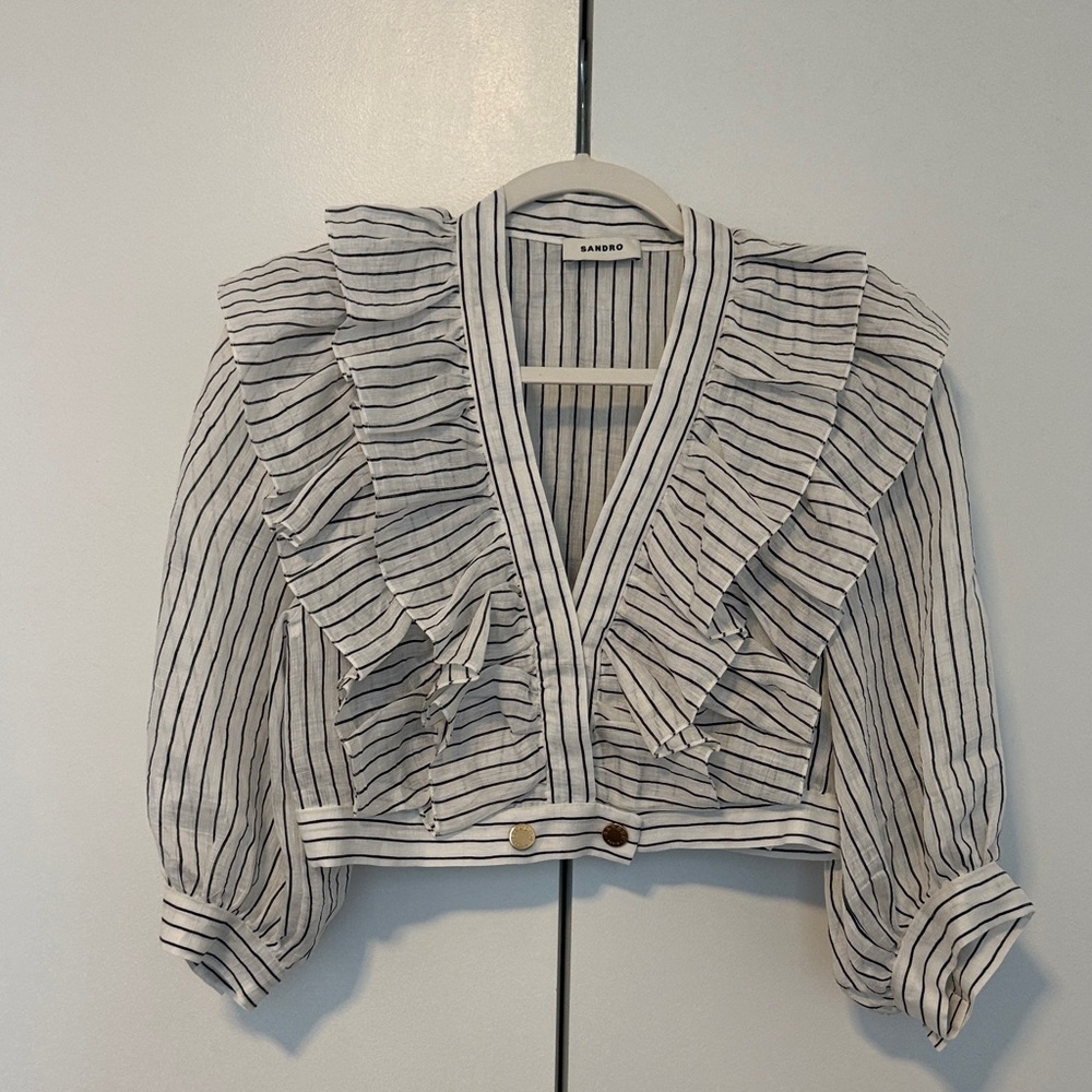 Sandro Paris Striped Ruffle Blouse — Effortless Parisian Chic